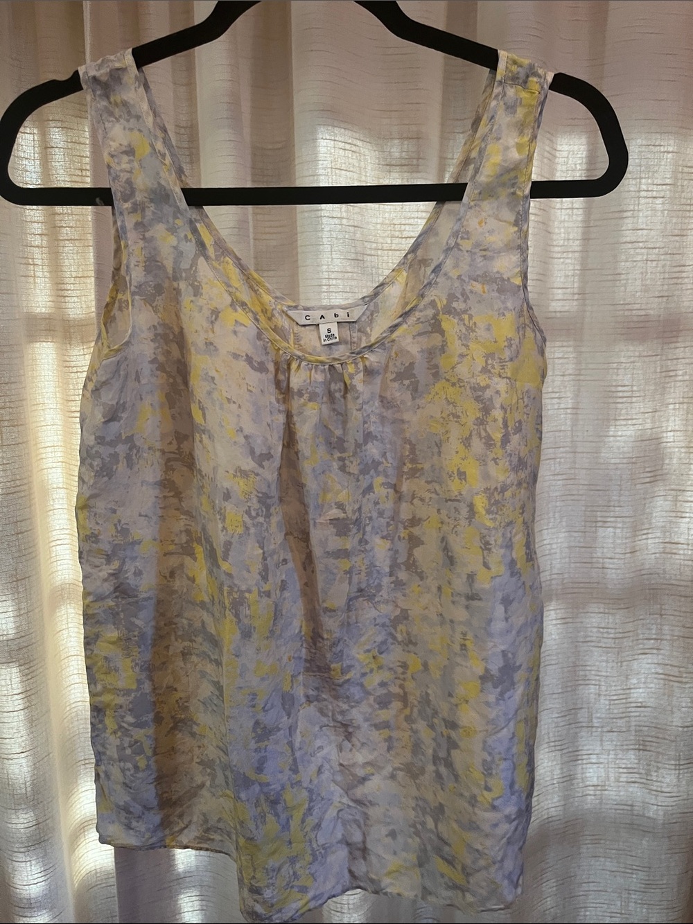 CAbi Yellow & Lavender Abstract Scoop Neck Camisole